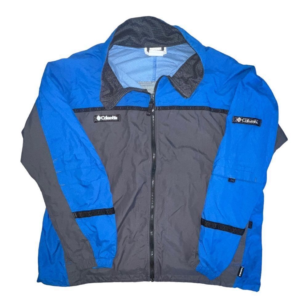 Columbia Vintage Mens Packable Windbreaker Jacket Collar Lined Blue XXL EUC